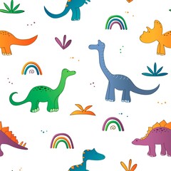 Fototapeta premium Seamless pattern with lovely dinosaurs characters.
