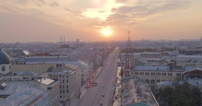 View Of Nevsky Prospekt, St. Petersburg Sunset, Aerial View