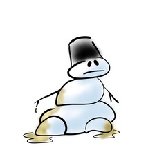 Sad snowman with yellow spots