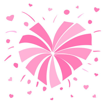 Fireworks in the shape of a heart. With love for Valentine's Day. Color pink monochrome image on a white background. Doodle.
