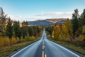 Street through a wild landscape in Norway