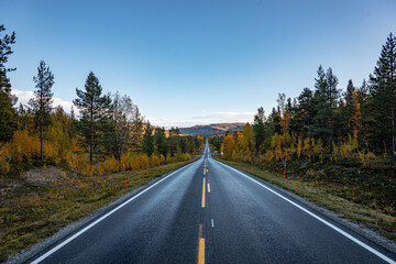 Street through a wild landscape in Norway