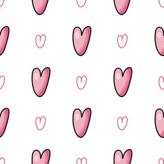 Seamless pattern with Valentines day hearts isolated on white background. Cute vector vintage texture for wrapping paper, banner, print, card, gift, fabric, advertising, card, textile, wallpaper, web.