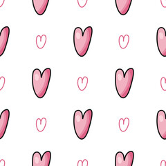 Seamless pattern with Valentines day hearts isolated on white background. Cute vector vintage texture for wrapping paper, banner, print, card, gift, fabric, advertising, card, textile, wallpaper, web.