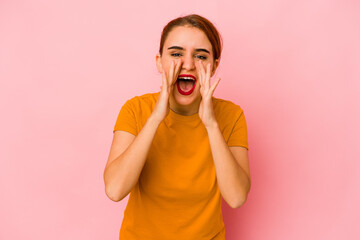 Young arab mixed race woman shouting excited to front.