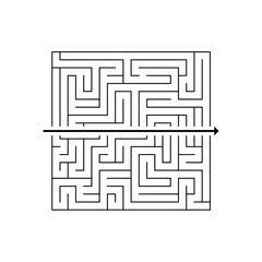 Labyrinth with a path line going straight through it. Simple solution of a complex problem. Vector illustration.