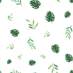 Vector tropical leaves seamless repeat pattern design background. Perfect for modern wallpaper, fabric, home decor, and wrapping projects.