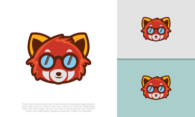 Cool Red Panda logo. Red Panda with sunglasses. Modern vector illustration. Funny mascot
