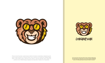 Cool Bear logo. Bear with sunglasses. Modern vector illustration. Funny mascot. Wild animal logo template