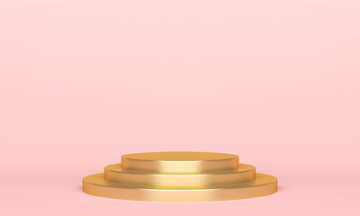 Gold tage podium on pink background. 3d rendering