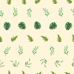 Vector tropical leaves seamless repeat pattern design background. Perfect for modern wallpaper, fabric, home decor, and wrapping projects.