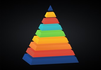 Vector 3d pyramid infographic. Business progress infographics concept with 9 options.