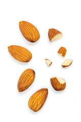 Top view Almonds isolated on white background