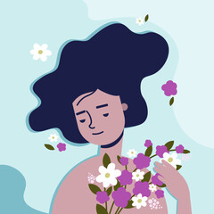 woman with flowers floating in water