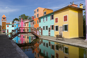 colorful houses with canal in the old city
