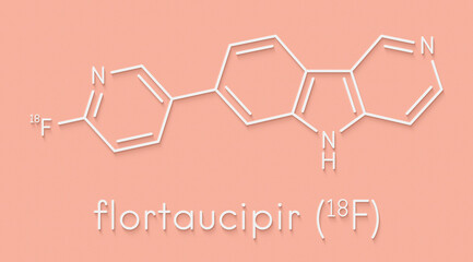 Flortaucipir (18F) diagnostic molecule. Radioactive diagnostic agent used for the imaging of tau pathology in Alzheimer's disease. Skeletal formula.