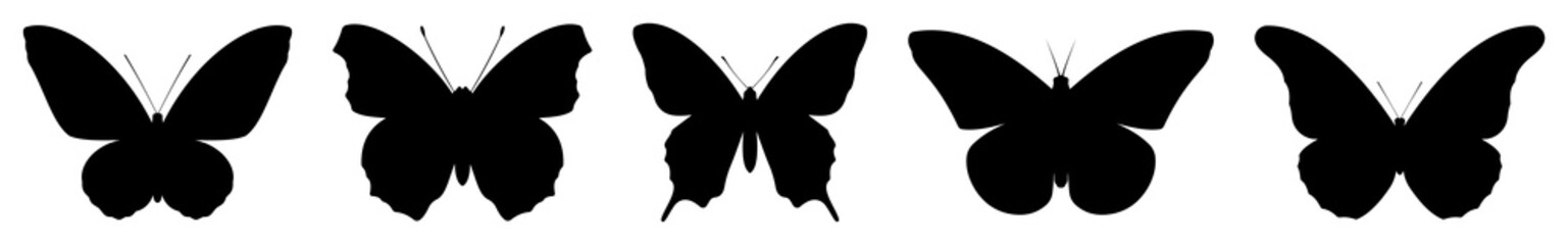 Black set butterflies silhouettes on white background. Vector illustration