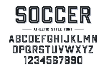 Athletic style font. Football, soccer style font with lines. Athletic style letters and numbers for baseball, basketball, football and soccer kit - 407244190