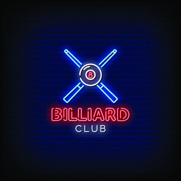 Billiard Club Neon Signs Style Text Vector