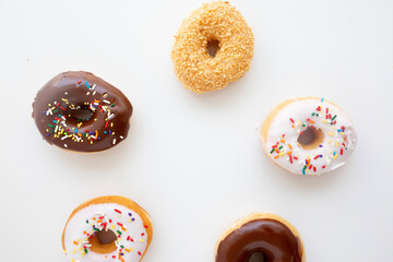 flat lay assorted donuts