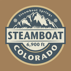 Emblem with the name of town Steamboat Springs, Colorado - obrazy, fototapety, plakaty