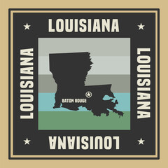 Abstract square stamp or sign with name of US state Louisiana