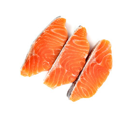 Piece of fresh salmon fillet sliced isolated on white background