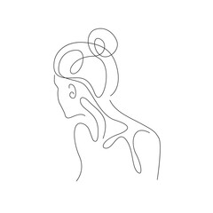 Woman Head Continuous Line Drawing. One Line Abstract Portrait. Woman Minimalist Contour Wall Art Design. Vector EPS 10.