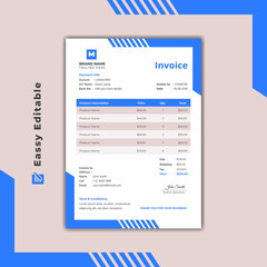 Fototapeta na wymiar Business invoice form template. money bill invoices and payment agreement design template. bill graphic or payment receipt page vector with blue Accents