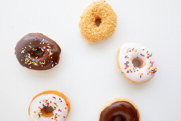 Fototapeta na wymiar flat lay assorted donuts