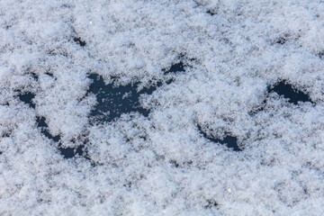 Snow lies on the glass of the car. There is room for text. Concept. snowy winter.