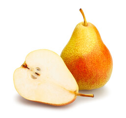 sliced duchess pear in path isolated on white