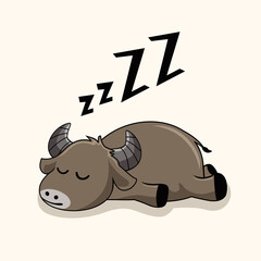 Lazy Buffalo Cartoon Sleep Animals