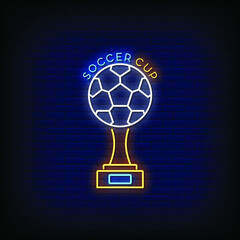 Fototapeta na wymiar Soccer Cup Neon Signs Style Text Vector