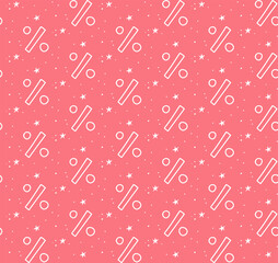 Seamless pattern hand drawn doodle percent signs and stars. Vector sketched repeating background of isolated per cent mark icons for sale or discount banners.