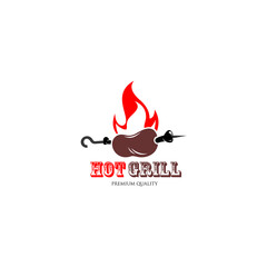 Grill Logo Template. barbecue restaurant logo, poster. BBQ trendy logo with barbecue grill.
