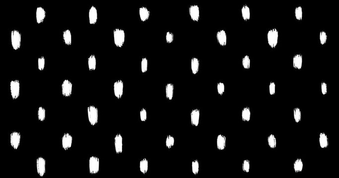 Animated backgrounds of strokes, spots, stripes, splashes, dots of white paint on a black background. Texture brush patterns. Abstract hand drawn loop backgrounds.