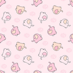 Seamless pattern with cute multicolored elephants on a pink background. Vector baby background great for fabric and textile, baby clothes and bedding, packaging designs, cards and banners