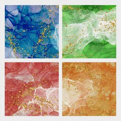 Alcohol Ink Hand Drawing Abstract Background with Gold