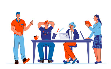 Business conference with colleagues discussing project, isolated flat vector illustration on white background. Discussion of the company financial report or brainstorming.