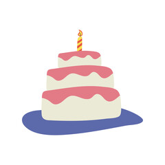 happy birthday cake with candle celebration flat style icon