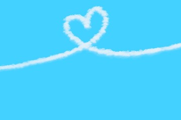 Flat Art illustration abstract background. Doodle cloud love heart on blue sky background. Valentine's day concept.