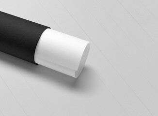 3D Illustration. Open paper tube mockup isolated for degree on background