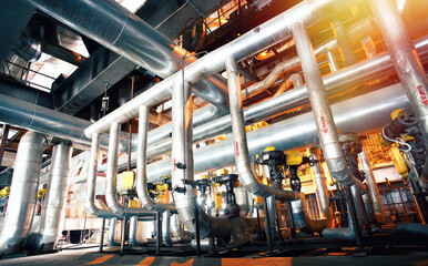 Industrial zone, Steel pipelines, valves, cables and walkways