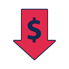 arrow with dollar money symbol flat style icon