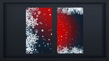 Christmas Festive Background. Falling snowflakes. Merry Christmas and Happy New Year. Colored. Winter Holidays Set Realistic gifts. Vector Illustration