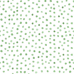 watercolor seamless pattern with watercolor textures of green, blue round spots, dots on a white background