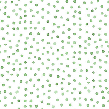 watercolor seamless pattern with watercolor textures of green, blue round spots, dots on a white background