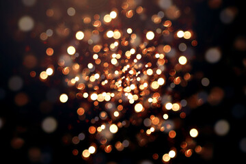 Abstract golden bokeh lights on black background with shiny particles. light gold effect image