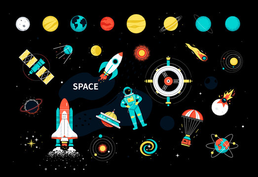 Space elements - colorful flat design style objects